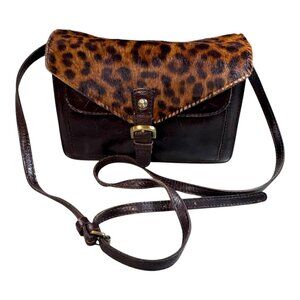 Patricia Nash Leather Crossbody Bag Leopard Flap Front Mocha Dark Brown READ